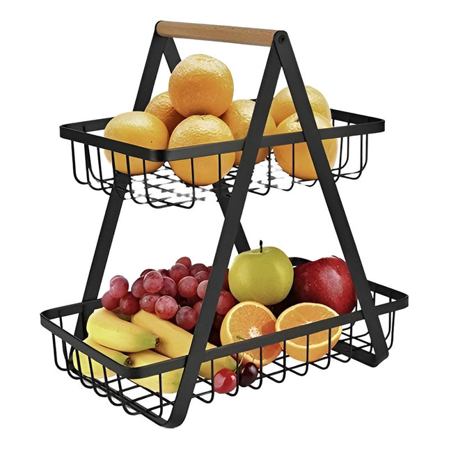Organizador De Metal 2 Bandejas Frutero Multiuso Nuevo  Negro