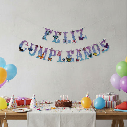 Guirnalda Feliz Cumpleaños Con Mariposas Colores