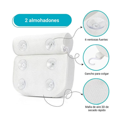 Almohada Para Bañera Tela Air Mesh Antideslizante Con Ventos Blanco
