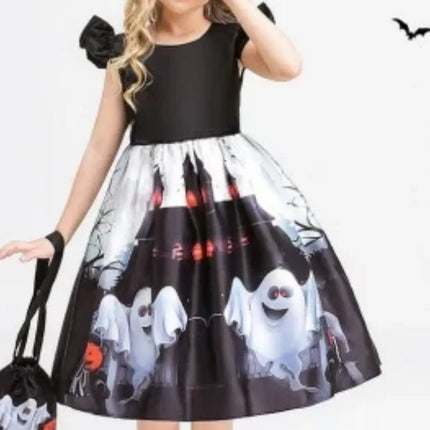 Disfraz Completo Para Niñas Fantasmas Vestido + Accesorios Negro M
