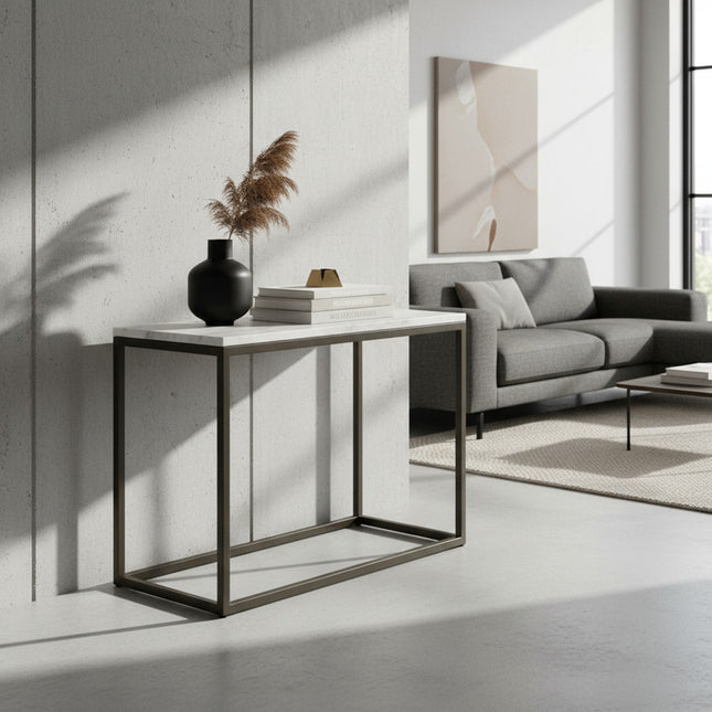 Mesa Lateral Metal/marmol 70x35x58cm Blanco/negro Blanco