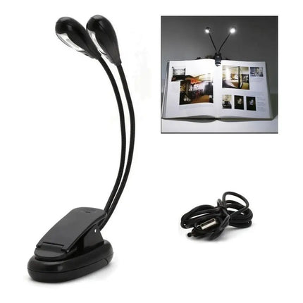 Lampara Led Doble Con Pinza Leer Libros Atril Partituras  Negro