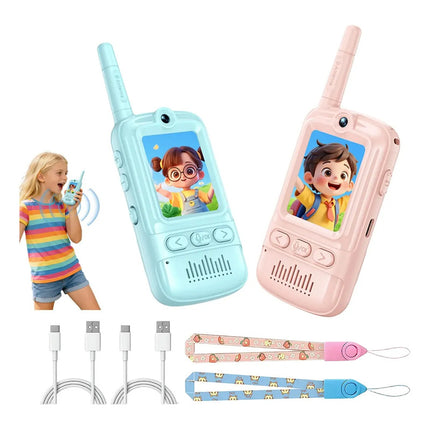 Walkie-talkie Con Video Para Niños Pack De 2 Con Azul Claro Rosa Claro