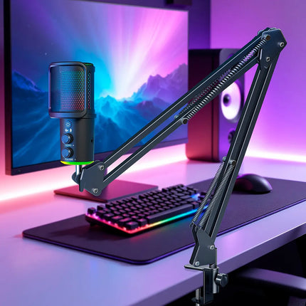 Microfono Condensador Gamer Rgb Streaming Brazo Usb Negro