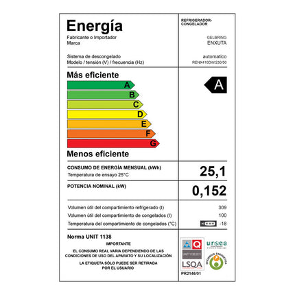 Refrigerador Enxuta Frío Seco 410 Litros. Renx410dw Blanco