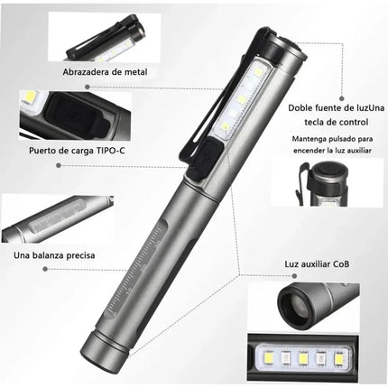 Linterna Led Médica Diagnóstico Recargable Usb-c 3 Luces V