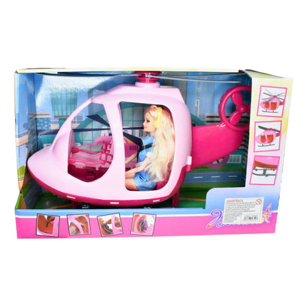 Muñeca Con Helicóptero Grande Rosado