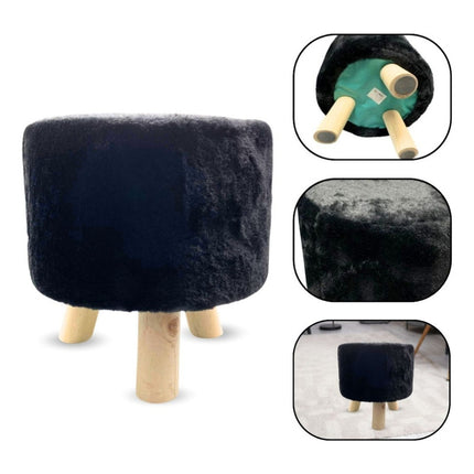Banco Puff Redondo Con Patas De Madera 30x30cm