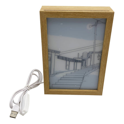 Cuadro De Madera Con Luz Veladora , Usb Amarillo
