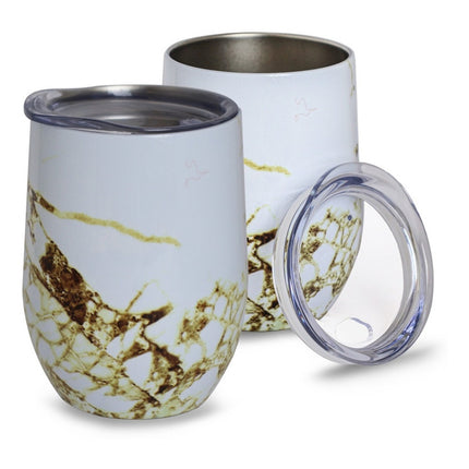 Mate Simil 320ml Acero Inoxidable C/tapa Marmol Blanco Gris