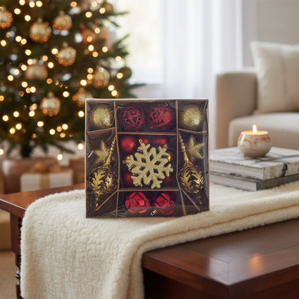 Set De Adornos Navideños Para Arbol X 21 Piezas Rojo Y Dorado
