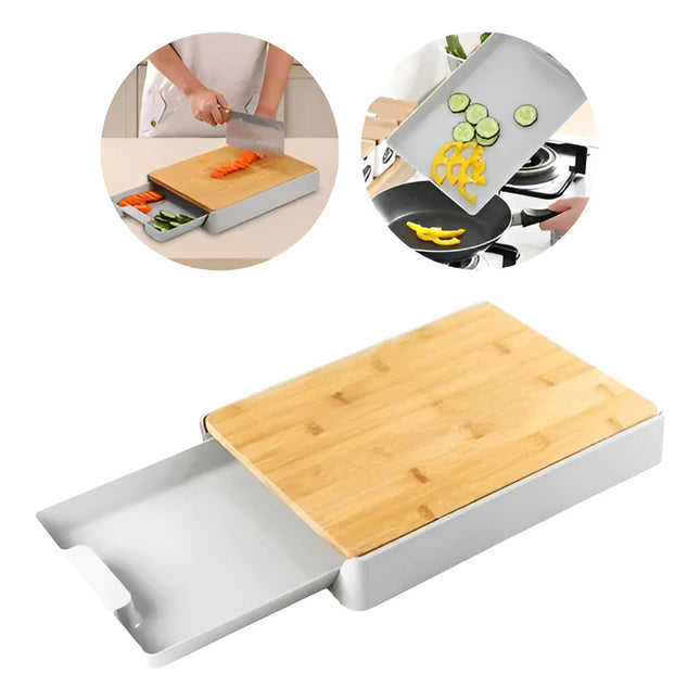 Tabla De Picar Cortar Con Depósito Tabla Madera Cocina V