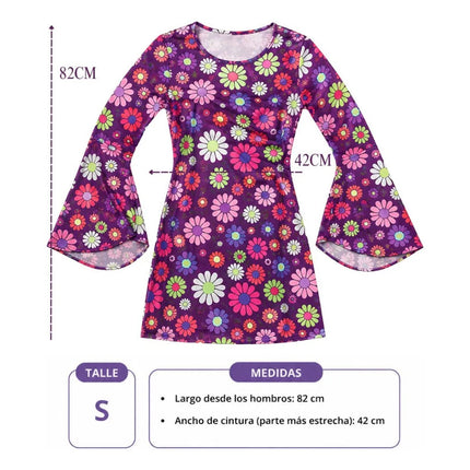 Disfraz Para Adulto Vestido Retro  Nostalgia Con Accesorios Floreado M