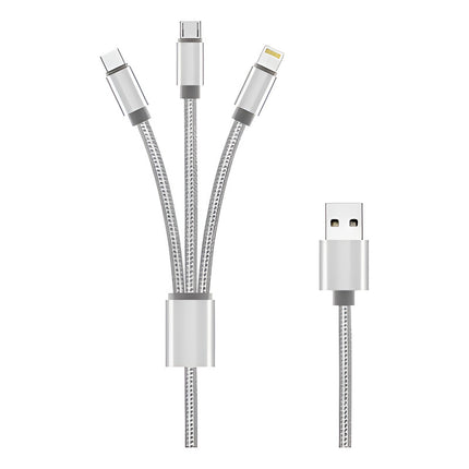 Cable Usb 3 En 1 , Compatible Con iPhone / Micro Usb /tipo C Plata