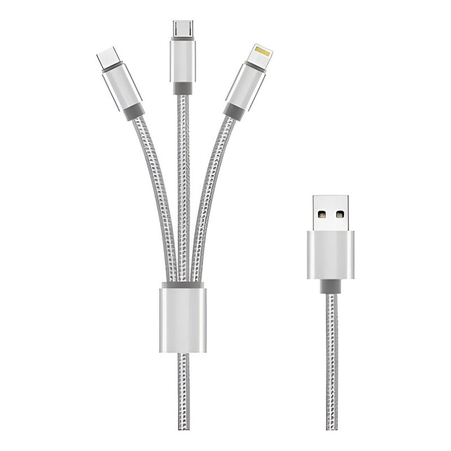 Cable Usb 3 En 1 , Compatible Con iPhone / Micro Usb /tipo C Plata