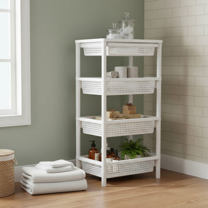 Rack Plastico 4 Estantes Con Ruedas Rosa