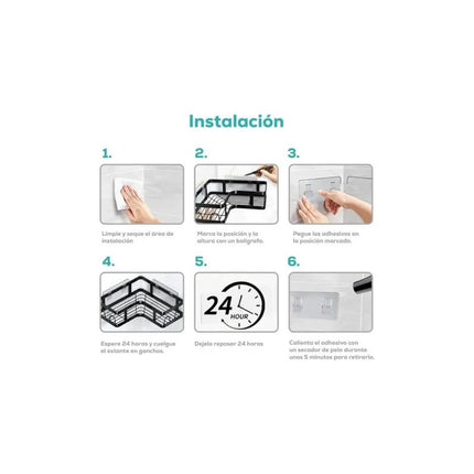 Set X5 Estante Organizador Esquinero Ducha Baño Jabonera Negro
