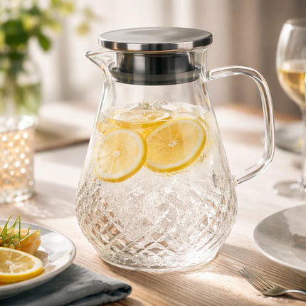 Jarra De Vidrio 2.1l 22.5cm Con Tapa Y Asa V