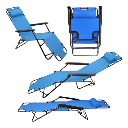 Silla Reposera Reclinable De Lona Oxford Azul Azul