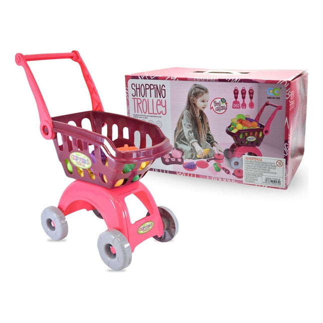 Juego Carro De Supermercado Con Frutas Y Verduras Rosado Rosado