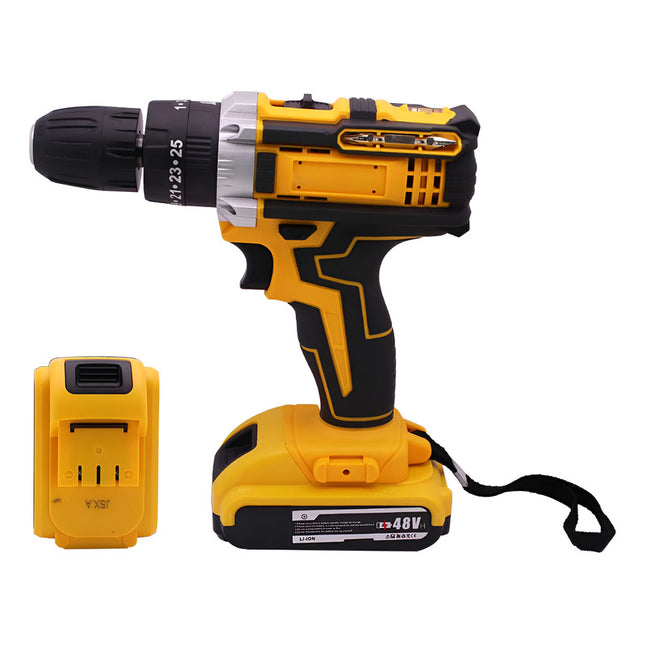 Taladro Atornillador Inalambrico Con 2 Baterias Amarillo 1