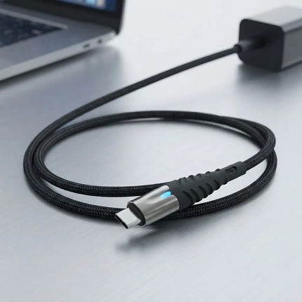 Cable Reforzado De Carga Rapida  Usb-c Con Led Negro