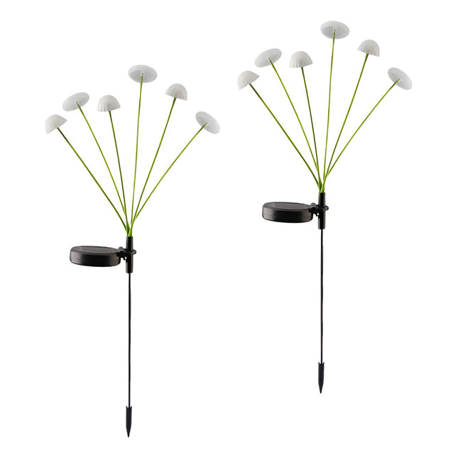 Luz Solar De Jardín Set De 2 Honguitos 6 Leds Rgb