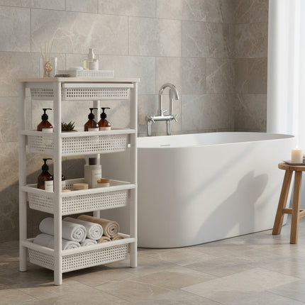 Estanteria Con Ruedas  Plastico 4 Estantes Con Ruedas Blanco