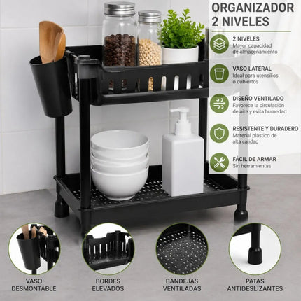 Organizador Multiuso De Plástico Dos Niveles Chw03162/3 Negro