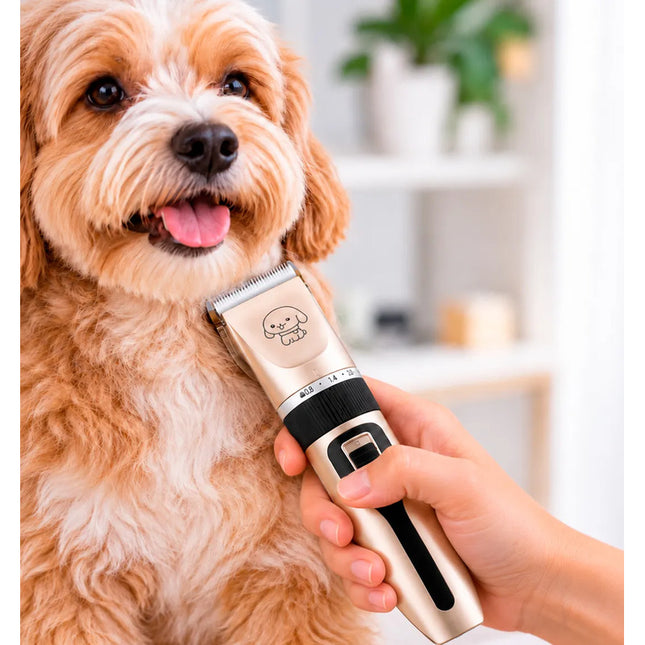 Corta Pelo Inalámbrica Para Mascota 4 Peines Dorada Beige