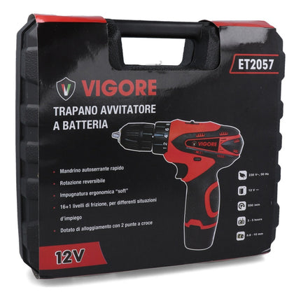 Taladro Atornillador Inalámbrico Vigore Con Valija + Acc Rojo