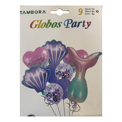 Set De Globos Cola De Sirena X9 Piezas X