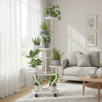 Mueble Para Plantas 6 Porta Macetas Premium Blanco
