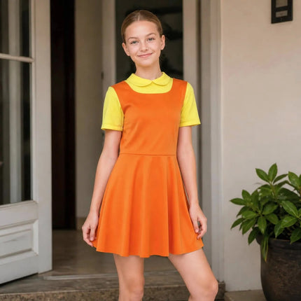 Disfraz De Niña Vestido Naranja Juego Calamar Naranja M