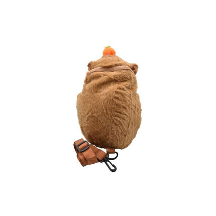 Peluche De Carpincho Capibara Con Correa Y Bolsillo Marrón