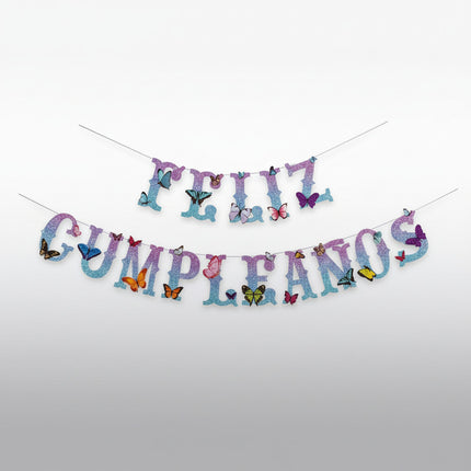 Guirnalda Feliz Cumpleaños Con Mariposas Colores