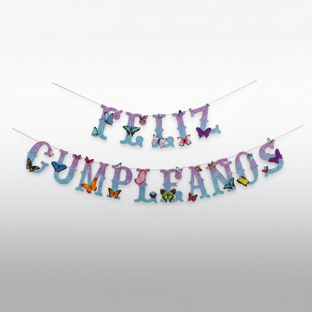 Guirnalda Feliz Cumpleaños Con Mariposas Colores