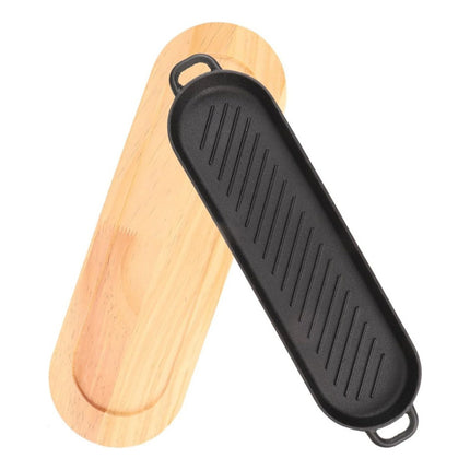Plancha De Hierro Fundido Con Base De Madera Chw02984 Negro