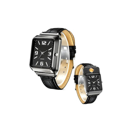 Reloj De Pulsera Hombre  Recargable Con Encendedor Negro