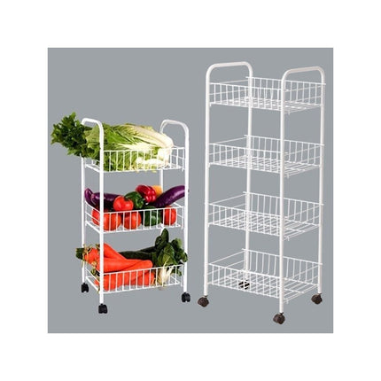 Organizador De Metal 4 Estantes, Con Ruedas Blanco Canasto  Nude