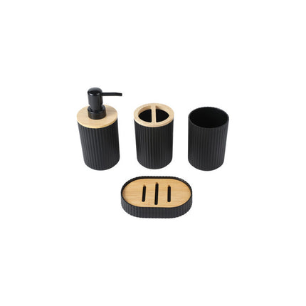 Set De Baño Ranurado Bamboo 4 Piezas Negro Negro