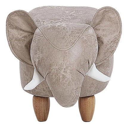 Puff Infantil Elefante Con Colmillos Con Pies De Madera Gris