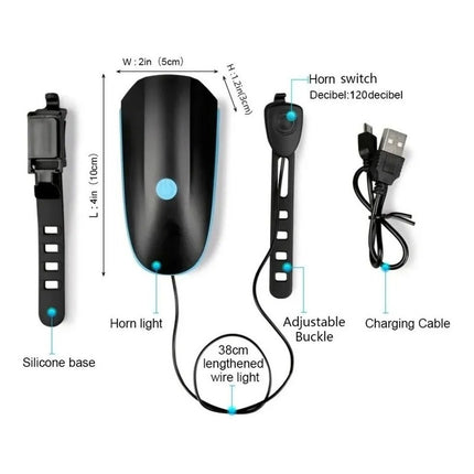 Pack Luces Para Bicicleta Delantera Con Bocina + Trasera Usb