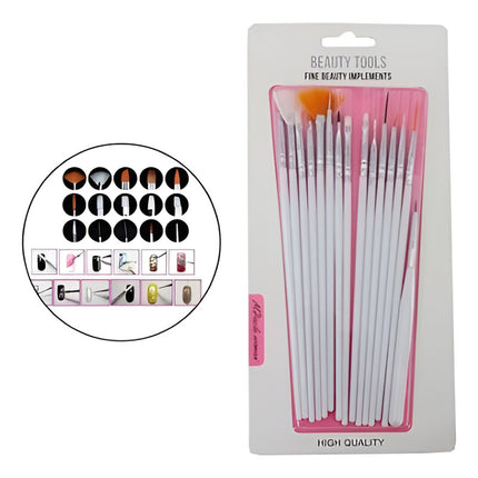 Set De Pinceles Para Uñasx 15 Unidades Decoración De Uñas Blanco (mangos) Con Cerdas Variadas