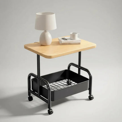 Mesa Con Estante Y Rueditas - Mesa Auxiliar Mesa Ratona Negro Y Madera