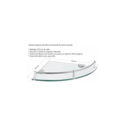 Repisa Esquinero De Vidrio Baño 23.5 Cms Radio Ducha Pared Plateado