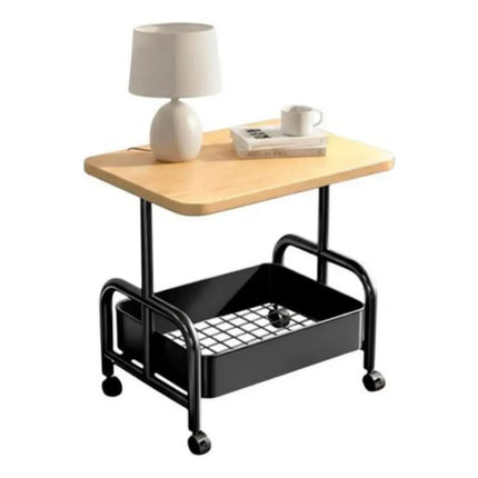 Mesa Con Estante Y Rueditas - Mesa Auxiliar Mesa Ratona Negro Y Madera
