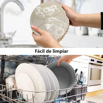 Sarten De Silicona  P/freidora Sin Aceite  Guantes Y Manija  Gris Oscuro