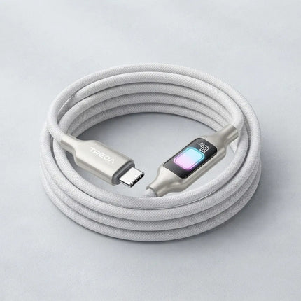 Cable De Carga Rapida Aluminio + Tejido Tela C A C Luz Led Blanco