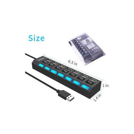 Hub De 7 Puertos Usb 2.0 Multi Cargador Con Interruptor Negro